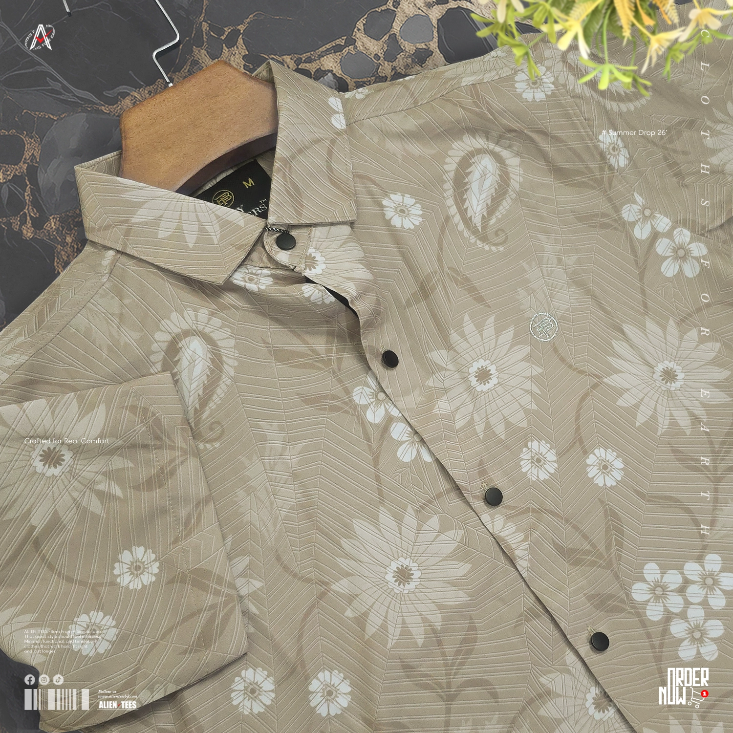 4H37 Beige Paisley - Floral Half Shirt